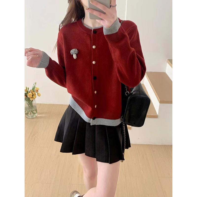 

Осень и зима новый цветной модный кардиган свитер женский однобортный фиолетовый вязаный свитер топ One Size красный