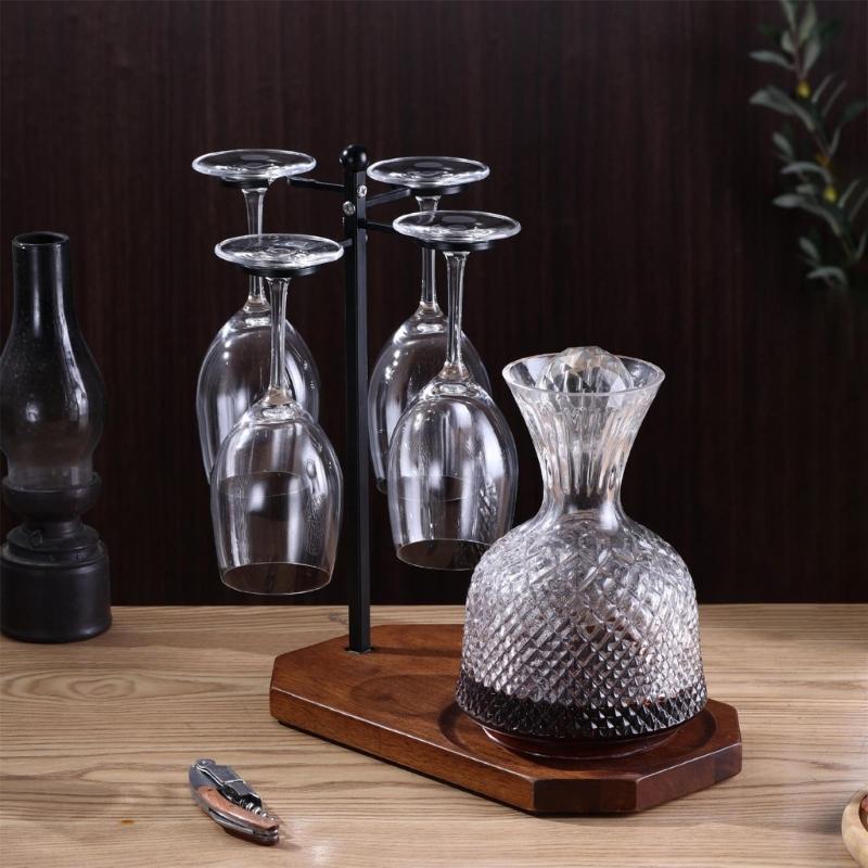 Wine Glass Storage Solution Wine Glass Rack With Decanter Tray Desktop Goblet Drying Rack for Home Kitchen Restaurant