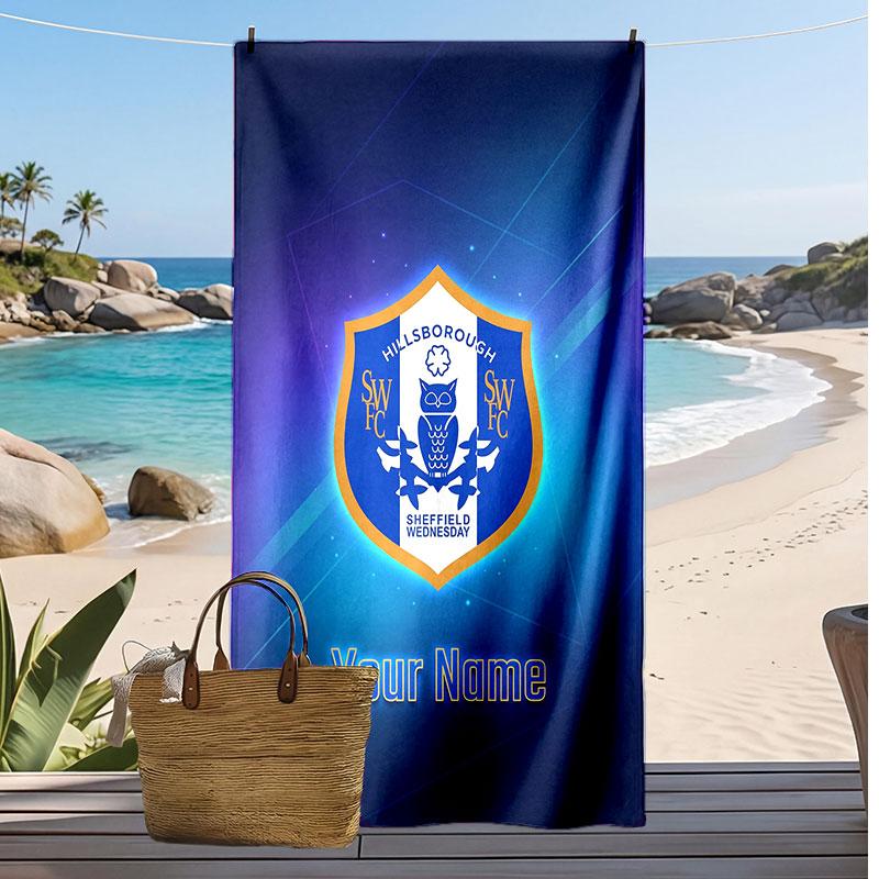 Sheffield Wednesday FC Personalized Printed Beach Towel Soccer Logo Support Custom Name Text Absorbent Towel For Sport Travel Special Gift