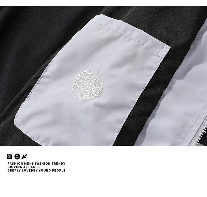 Stone Island Nadměrná velikost Pánská voděodolná pilotní bunda s velkým logem na zádech – Jednobarevná, Jaro/Podzim, Trendy evropský a americký styl