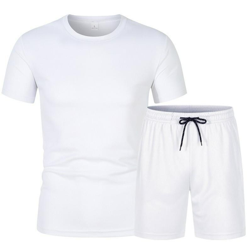 Mesh Short-sleeved Suit Summer Men's 2-piece Breathable Jersey T-shirt Sports Five-point Shorts Solid Color Casual Suit