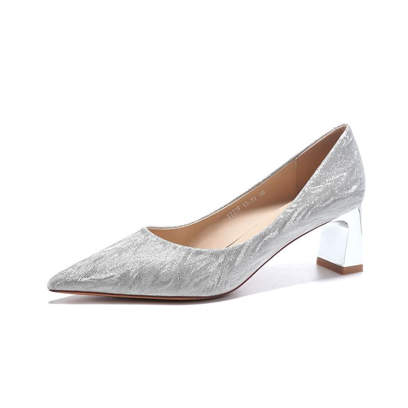 

D туфли на высоком каблуке женские с пайетками туфли подружки невесты свадебные туфли новые толстый каблук заостренный дизайн нишевый темперамент одинарные туфли женские 40