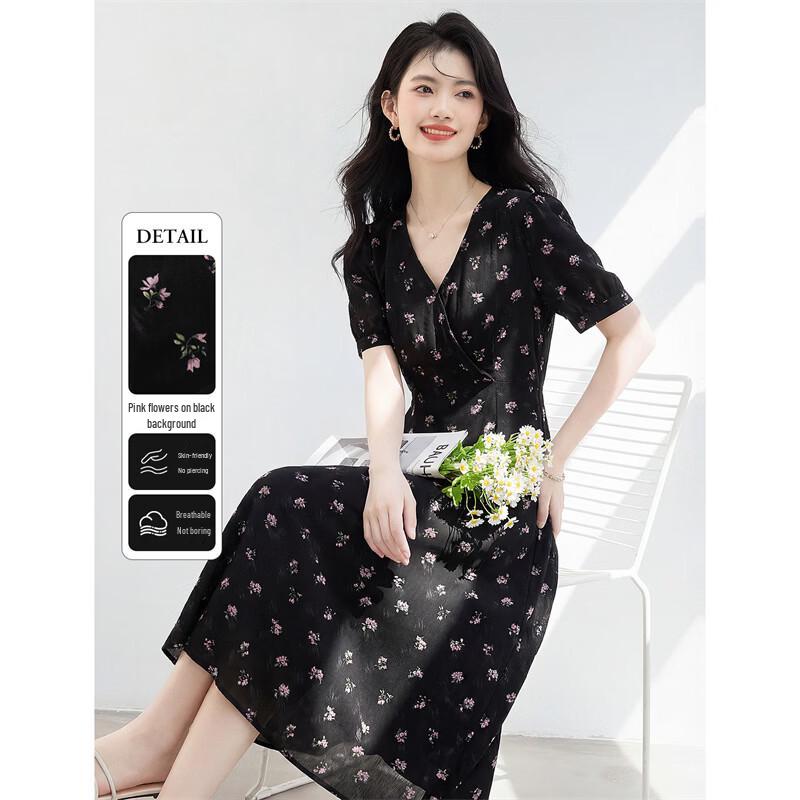 French Elegant Floral Midi Tea Dress M