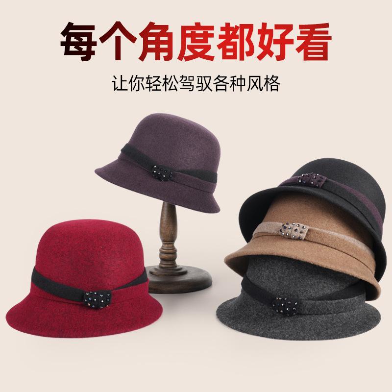 New wool bucket hat women's autumn and winter elegant basin hat outdoor leisure warm woolen top hat