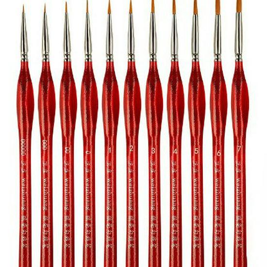 Foreign Trade Nylon Painting Brush Set - 10 Pieces, Red & Blue Handles, Flat Gouache & Oil Brushes