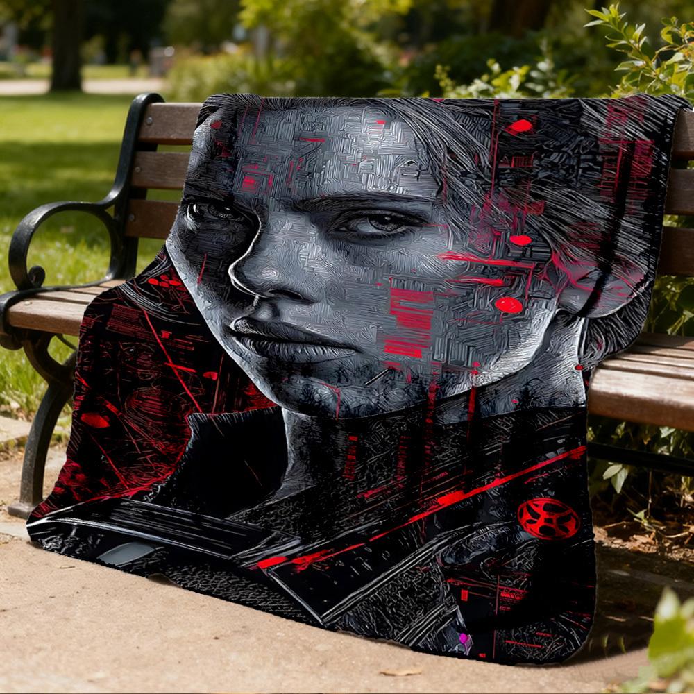 1pc Cyberpunk Outdoor Flannel Blanket for Girls Soft, Lightweight Throw Perfect for Camping, and Gifting, Digital