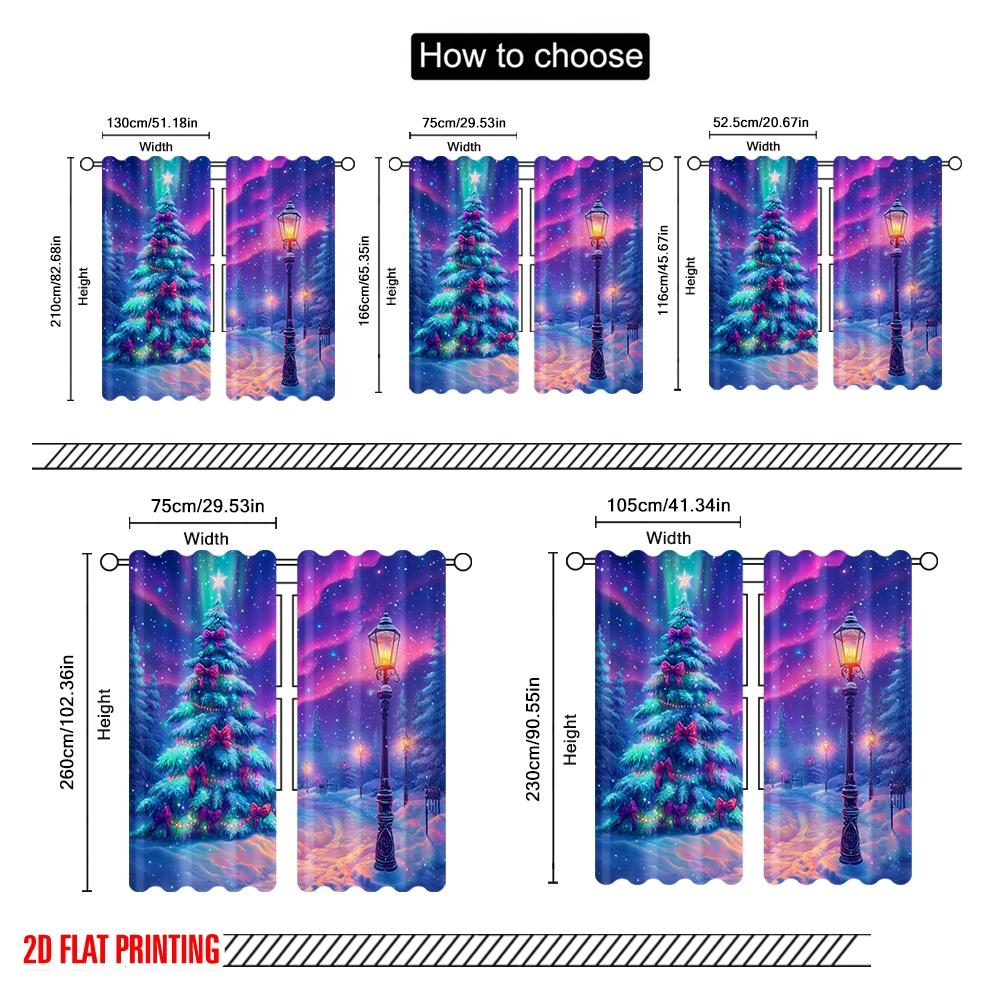 2pcs,2D plane printing Pattern Curtains Enchanted Winter Wonderland Christmas Aurora 100% Polyester (without rod) Holiday Use