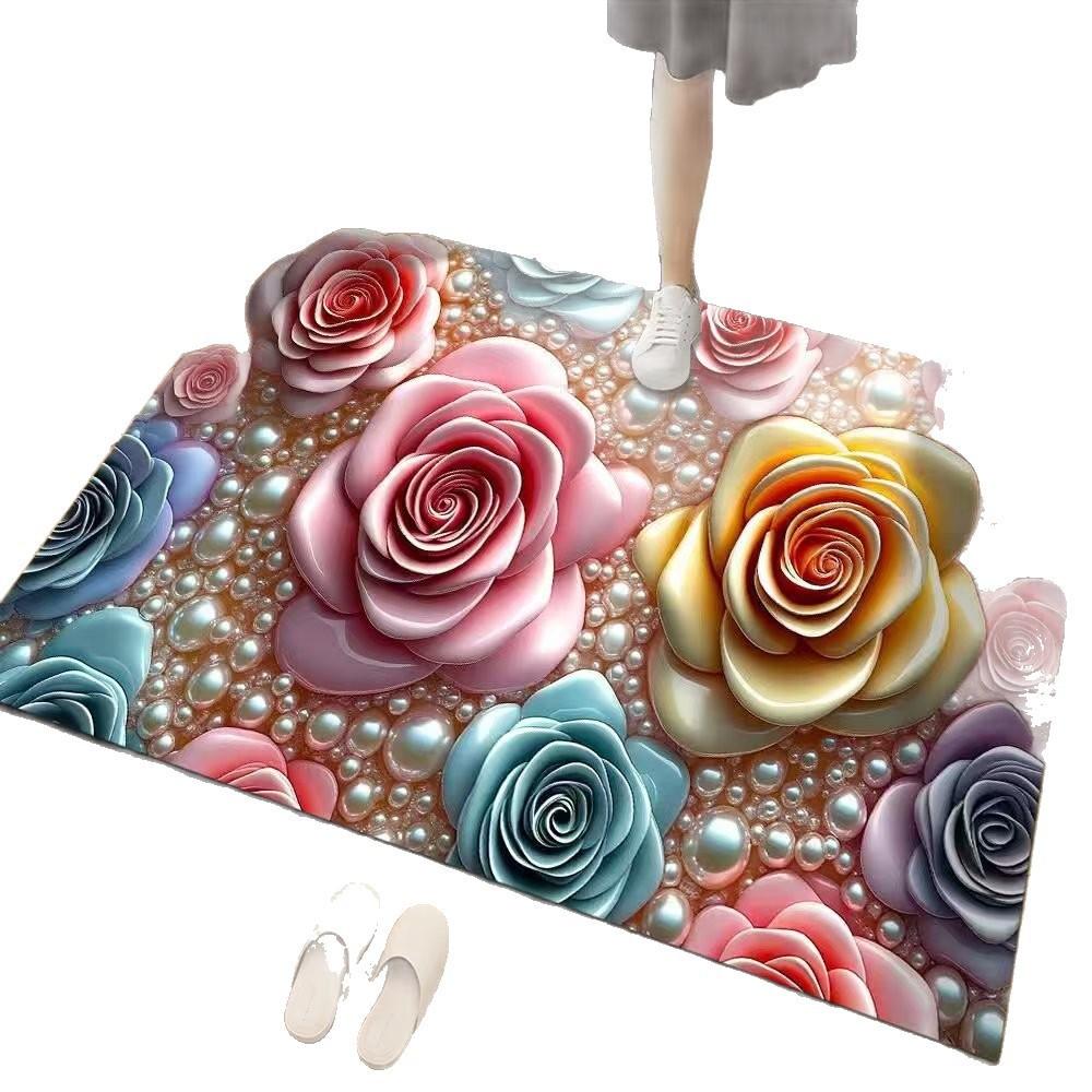 Floral Floor Mats Bathroom and Toilet Absorbent Anti Slip Floor Mats Entrance Door Mats Entrance Door Mats