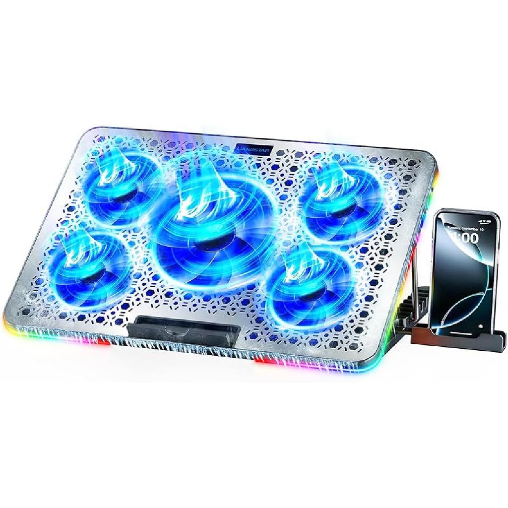 LIANGSTAR Laptop Cooling Pad, Laptop Cooler with 6 Quiet Fans for 12-17 Inch Notebook Gaming Fan Stable Stand, 7 Height & Wind Speed Adjustable, 2