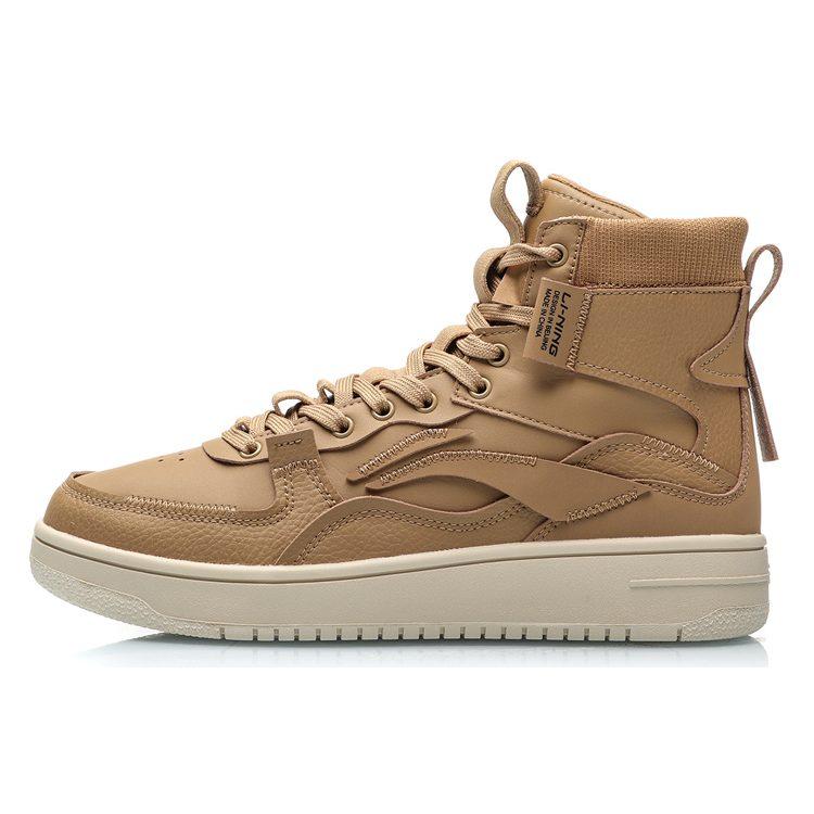 LiNing Qingchao Coverage Slip Resistant Cushioning Abrasion Resistant High Top Skateboard Shoes Men's Brown White AGCP215-3