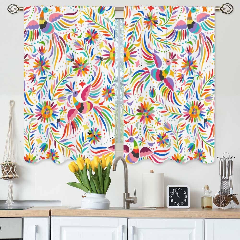 Oranges and Lemons Kitchen Curtains Tropical Fruit Slice Floral Leaves Fresh Short Tier Curtains for Bathroom Cafe Small Window