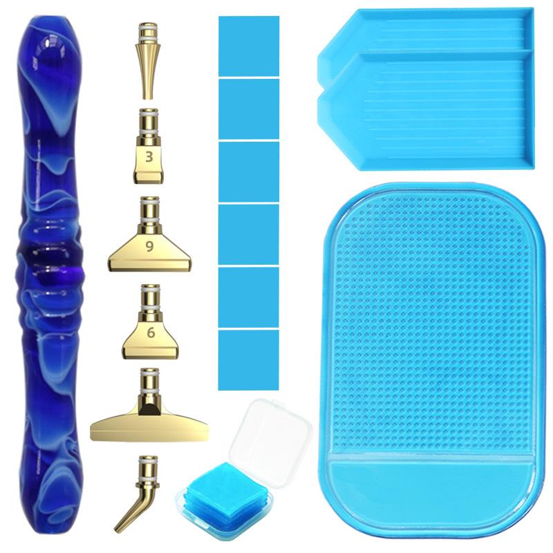 Harz Diamantmalerei Stift Set mit 6 austauschbaren Metallspitzen 6 Wachsblöcken 2 Sortierschalen und Bohrmatte für 5D Diamantmalerei Bastelbedarf