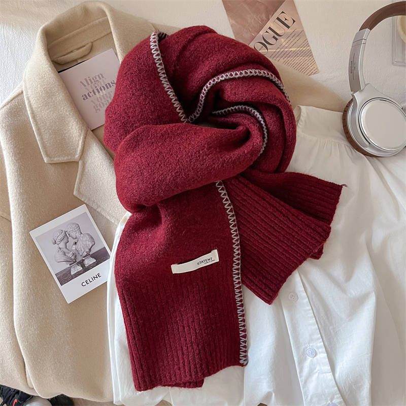 Solid color scarf female simple I wind knitted lock edge autumn and winter versatile warm scarf