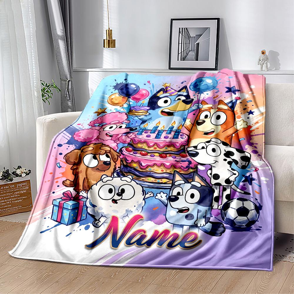 Bluey's Adventure World Customize Your Name Blanket Throw Personalized Blanket Warmthful Decor for Bed Living Room Bedding Chair Four Seasons Universa