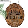 2D Flat Aluminum Whiskey Bar Sign for Home Bar Decor - Rustic Round Metal Plaque - Vintage Man Cave Accessories & Wall Art for Garage, Basement