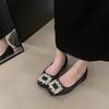 Ladies' Soft Soled Temperament Square Toe, Spring and Autumn Fatigue Flat Shoes, Single Shoes, Evening Style, Diamond Not French Style, Feet, Evening