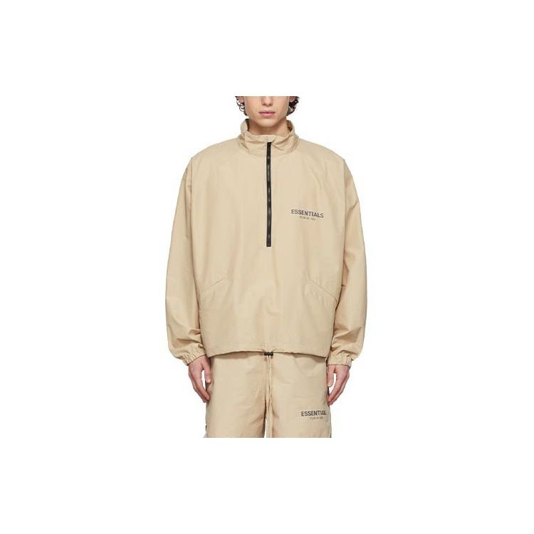 Fear of God Essentials Half-Zip Track Jacket With Raglan Sleeves And Stand Collar Men Jacket Beige Linen FOG-FW21-104