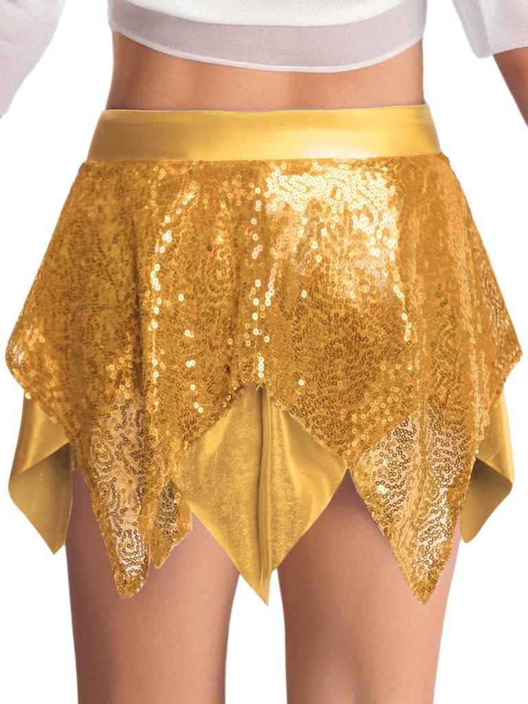 Mädchen Glänzende Pailletten Jazz Tanzkostüm Metallic Asymmetrischer Rock Performance Tanzbekleidung