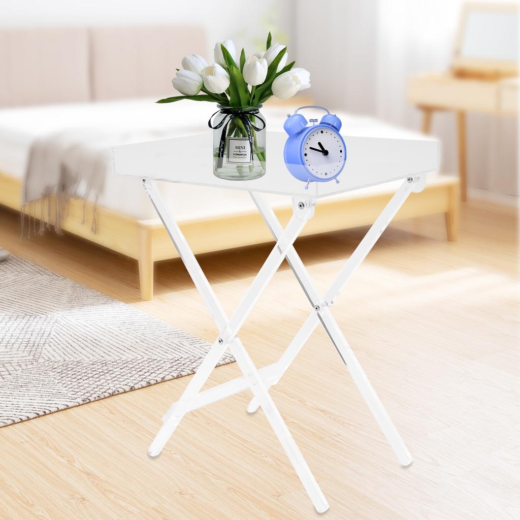Acrylic Folding Tray Table Clear Acrylic Side End Table Square Coffee Table Beautiful Appearance, Foldable, Easy to Move