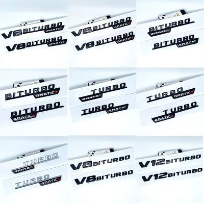 Letter Emblem for Mercedes Benz V12BITURBO V8 BITURBO 4MATIC+ TURBO 4MATIC Car Styling Fender Logo Sticker Chrome Glossy Black AZ1 C13
