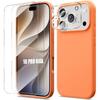Case for iPhone 18 Pro Max, Orange Anti-Scratch Silicone - 2 Tempered Glasses - Camera Protection