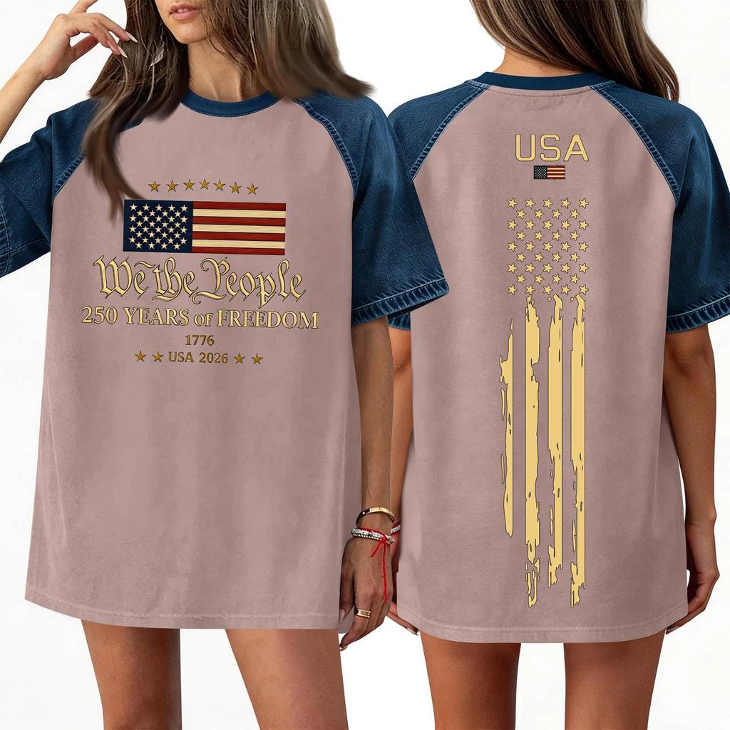 Women's Denim Patchwork Top, Casual Short-sleeved Comfortable T-shirt, Fashionable For Spring And Summer.