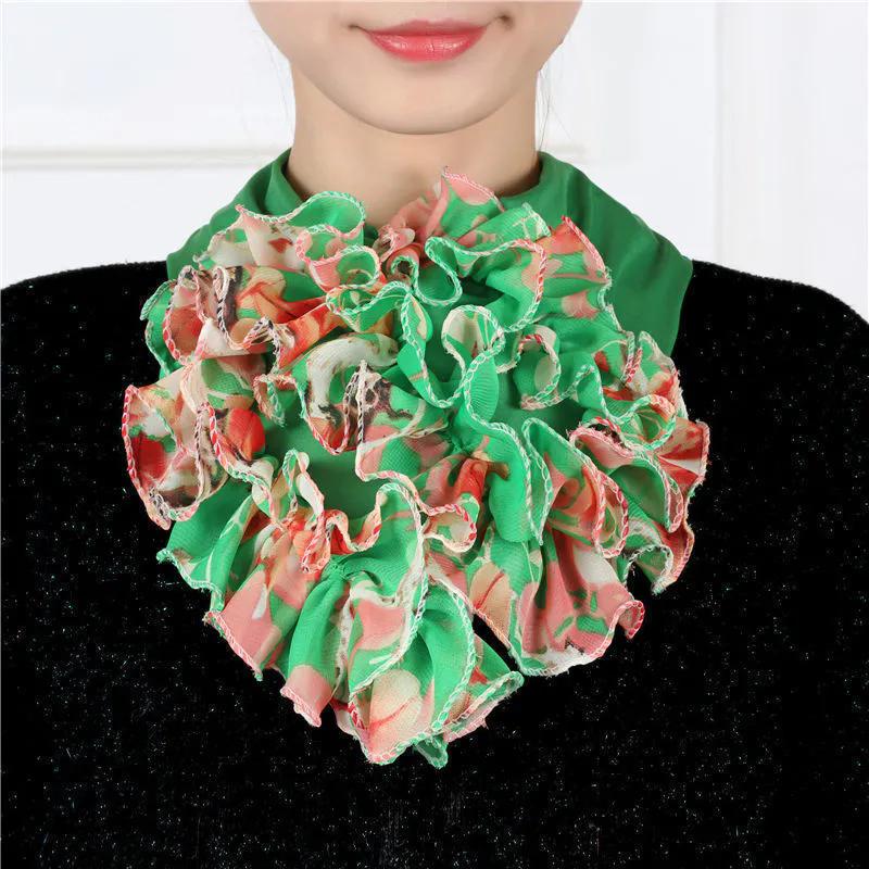 WTEMPO Women's Retro Elegant Fashion Four Seasons Floral Printed Silk Scarves Versatile Casual Detachable Collar Scarves
