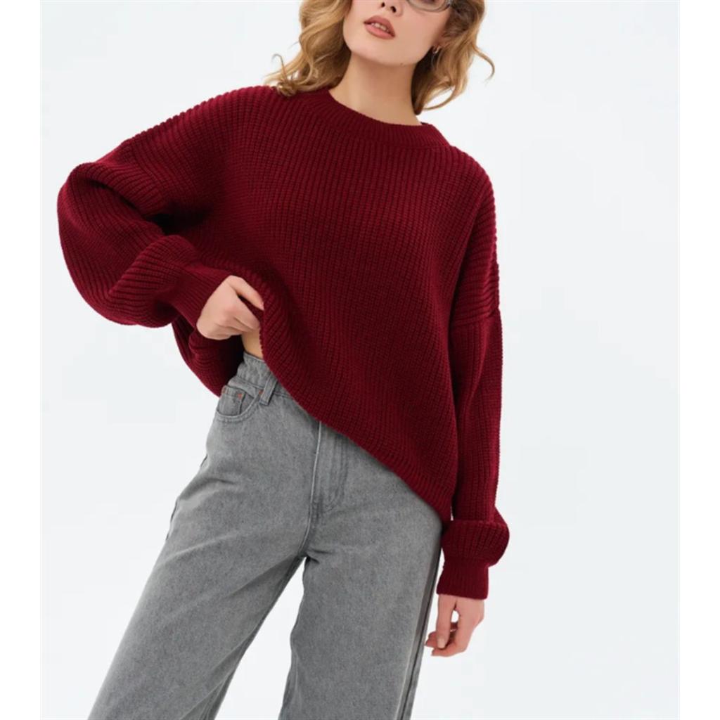 Solid Color, Round Neck, Thick Sweater, Women's, Autumn and Winter New Products, Loose Fitting, Long Sleeved, Pullover Knitted Sweater