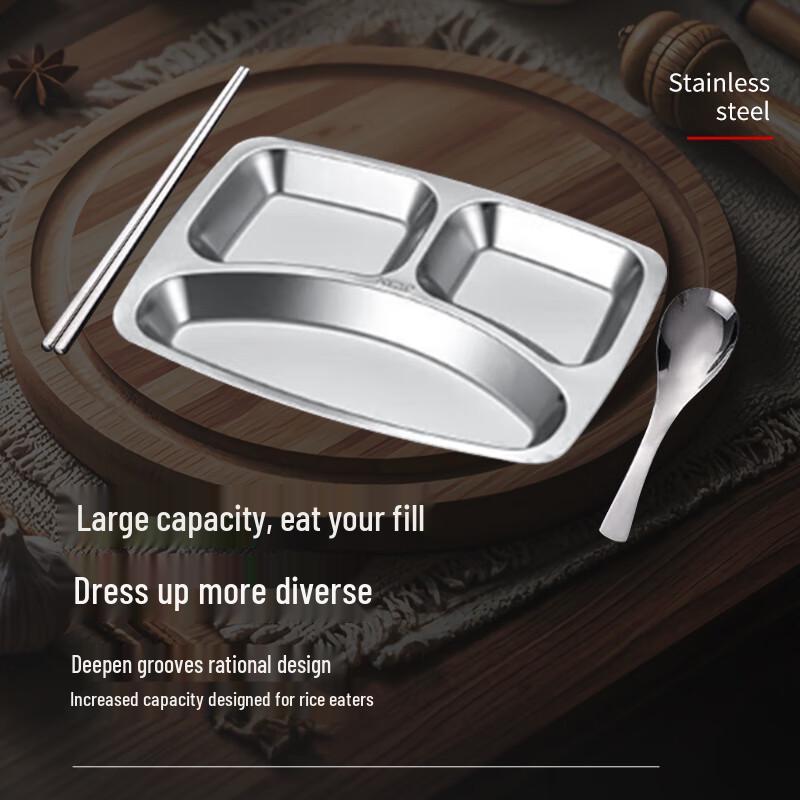 Stainless Steel 3-Compartment Deep Meal Tray