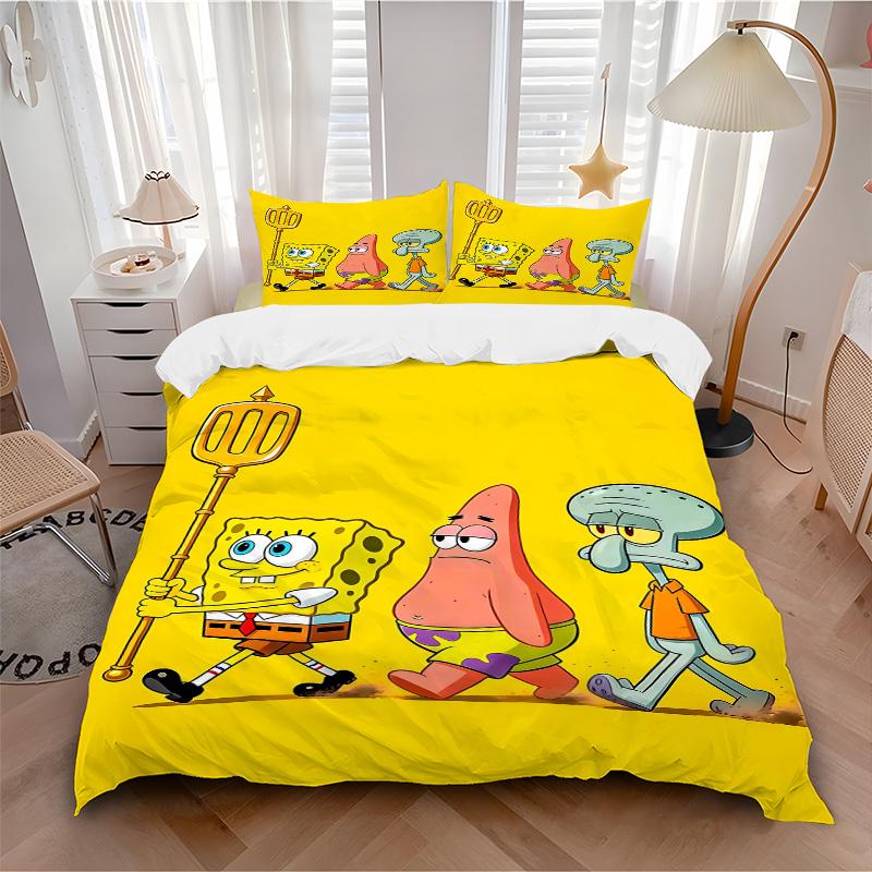 Spongebob Przyjaciele Przygoda Nadruk 3-częściowy Komplet PościeliPoszewka na Kołdrę z 2 Poszewkami na Poduszki Domowy Prezent Urodzinowy