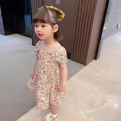 Summer Girls Floral Dress Kids Baby Bow Short Sleeve Princess Dresses for Girls Cotton Children Clothing