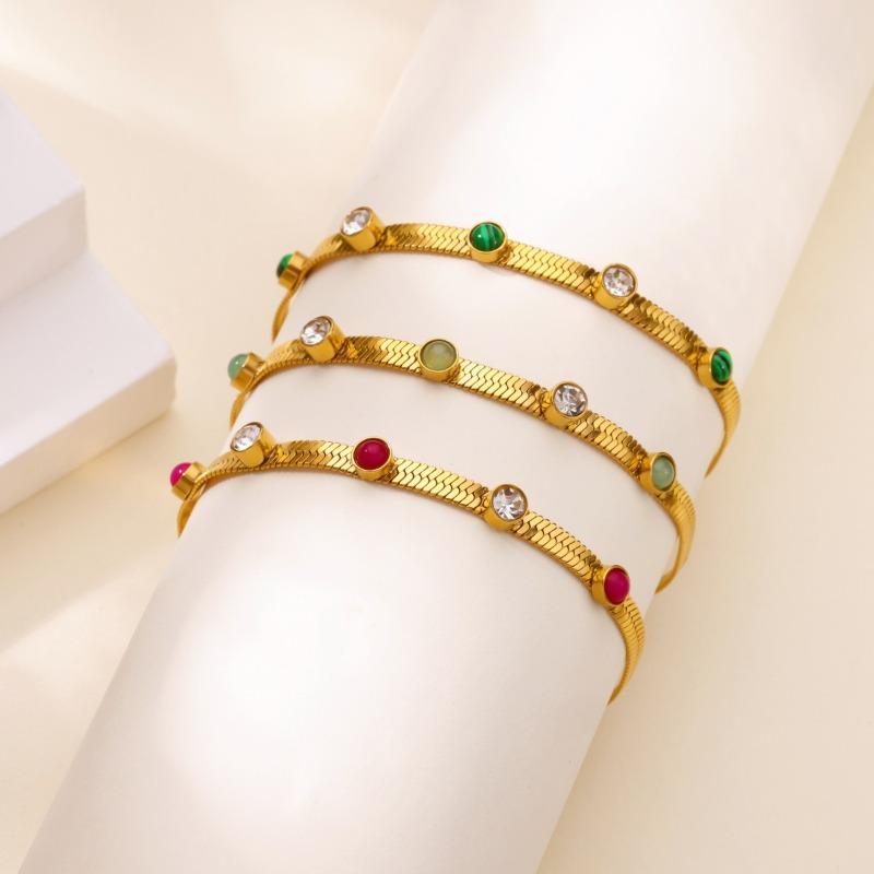 New Colored Diamond Zircon Bracelet High-grade Gold-plated Stainless Steel Non-fading Temperament Blade Chain Jewelry