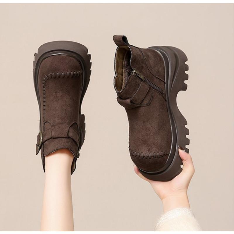 

Soft leather thick-soled short Martin boots women s autumn and winter new single boots retro versatile velvet suede short boots 40 темно-коричневого кольору