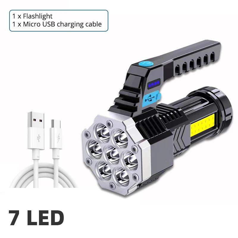 Vysoce výkonné dobíjecí LED svítilny 7LED kempingová svítilna s COB bočním světlem lehké venkovní osvětlení ABS materiál