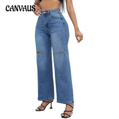 Women's Pant Plus Size Temperament Hole Breaking Cowboy Wide Leg Jeans
