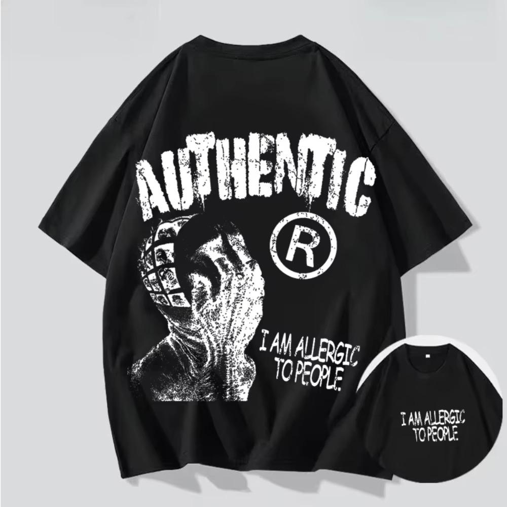 Vintage I'm Allergic To People Graphic Printed Men Woman T-shirts Y2K Summer Short Sleeves Oversized Streetwear Couple Tee Tops