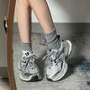 Popular Dad Shoes Women's 2025 New Autumn Models Show Small Feet, Thick Soles Increase Height, Silver Casual Mesh Sneakers Women
