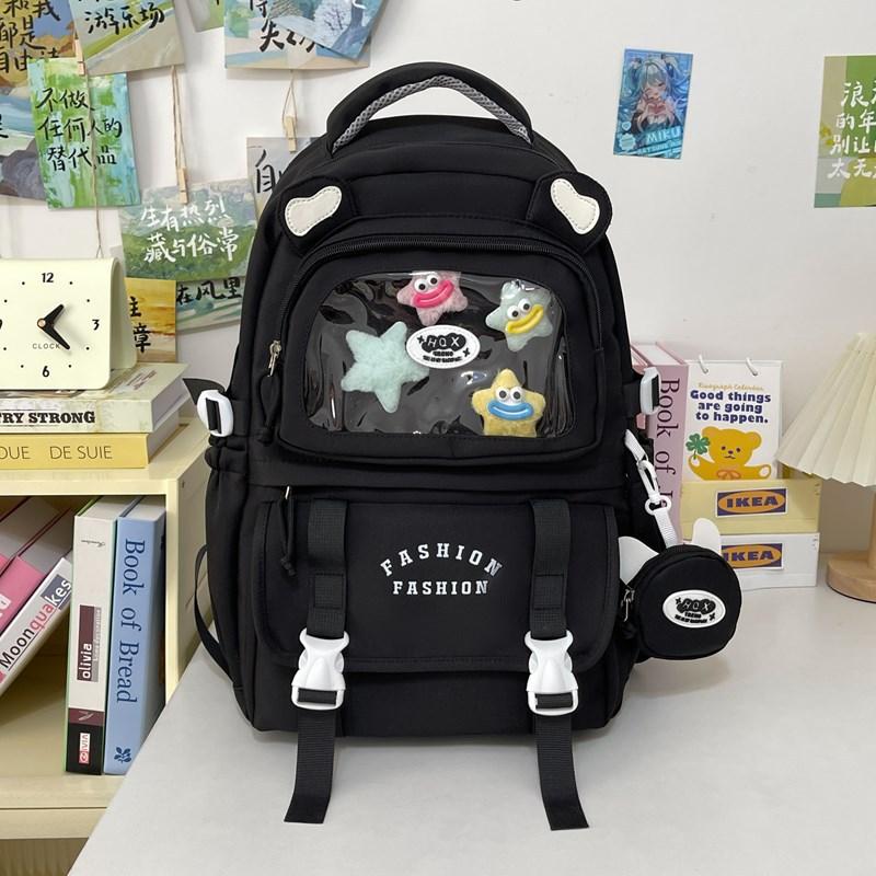 

High-value schoolbag female student new fashion backpack cute junior high school student large-capacity backpack student schoolbag чорний