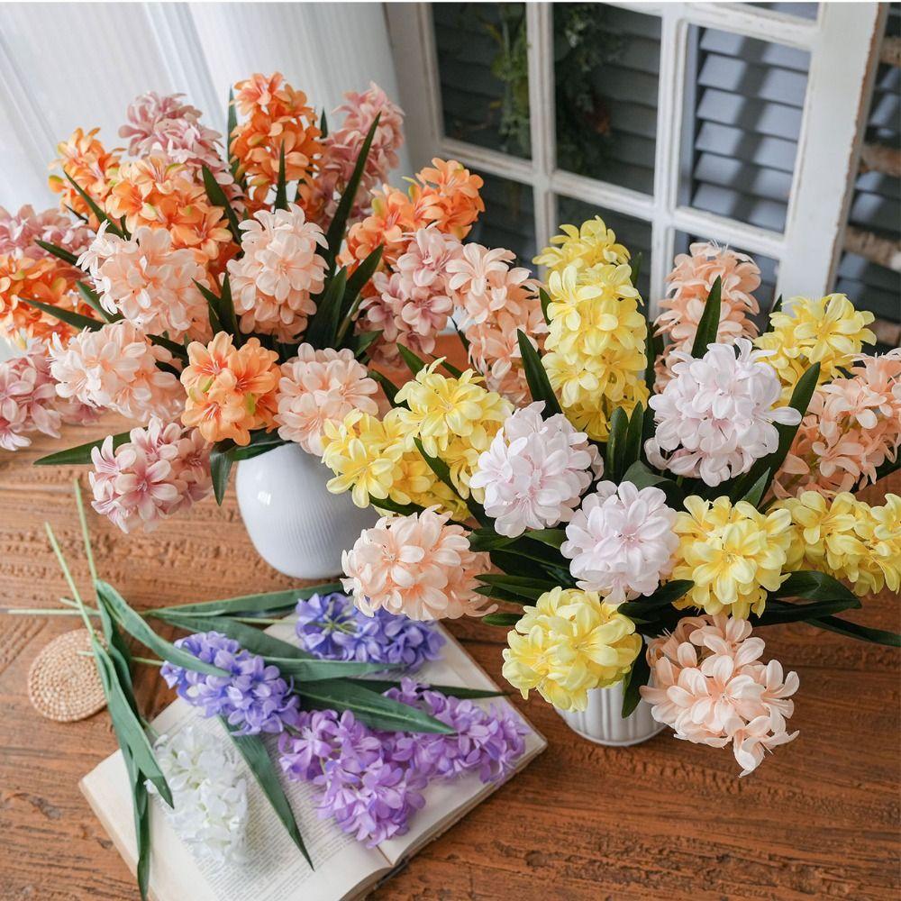 Pink Artificial Hyacinth Flowers Floral Display Simulation Artificial Faux Plants Decorative Fake Silk Flower Flower Arrangement