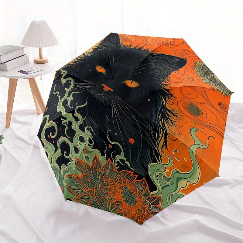 1pc Black Cat s Journey Automatic Umbrella Design, Cute Cartoon Pattern, Portable Outdoor Umbrella, Perfect Y007