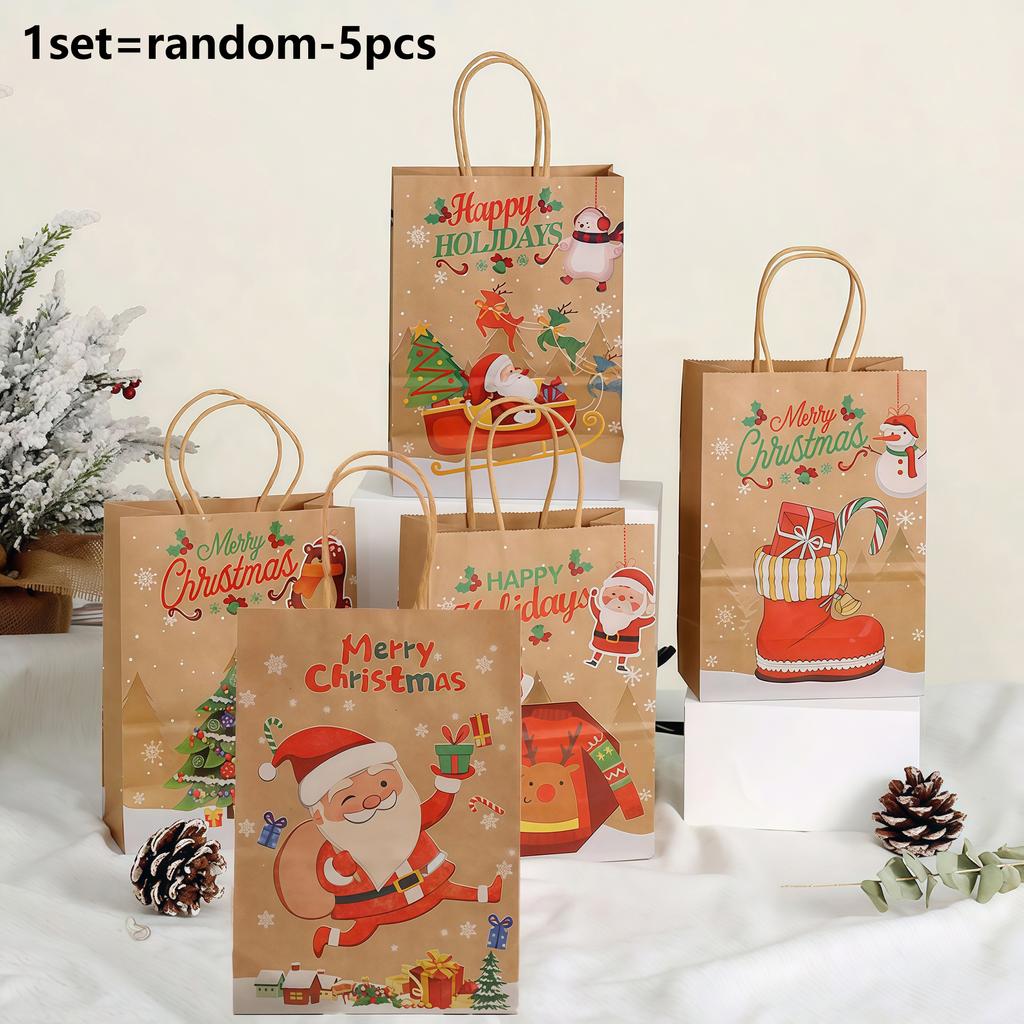 1set Santa Claus kraft paper bags, Christmas tote bags, party gift bags, and gift bags