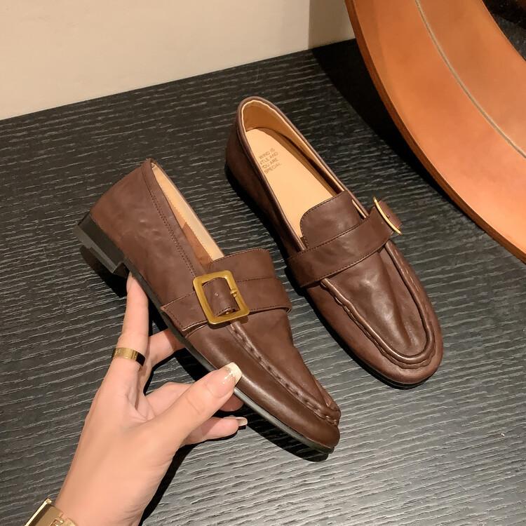 Ins Oil Wax Leather Chaos Soft Leather Retro Loafers 2025 Autumn New Lazy Single Shoes Women