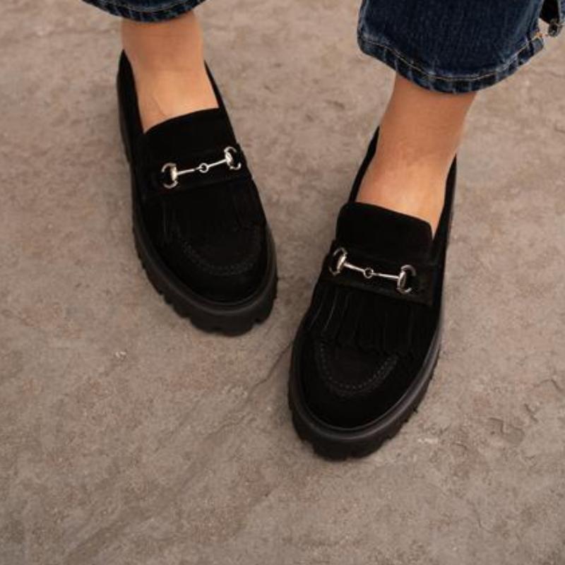 

Черные замшевые лоферы из натуральной кожи Rusell, новинка 2023 года, весна-лето, дизайнерская подошва из ЭВА, платформа