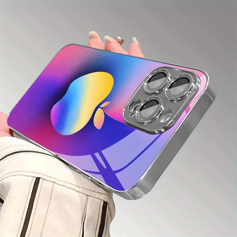 Rainbow-Colored For Apple Pattern Glass Electroplate Phone Case For iPhone 11 12 13 14 15 16 17 Pro Max 15 Plus 16E 17 Air Cover