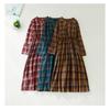 Herbst Plus Retro Taillenbetonendes Schlankmachendes Schnürkleid in Midi-Länge mit Karomuster für Damen Freizeitkleider