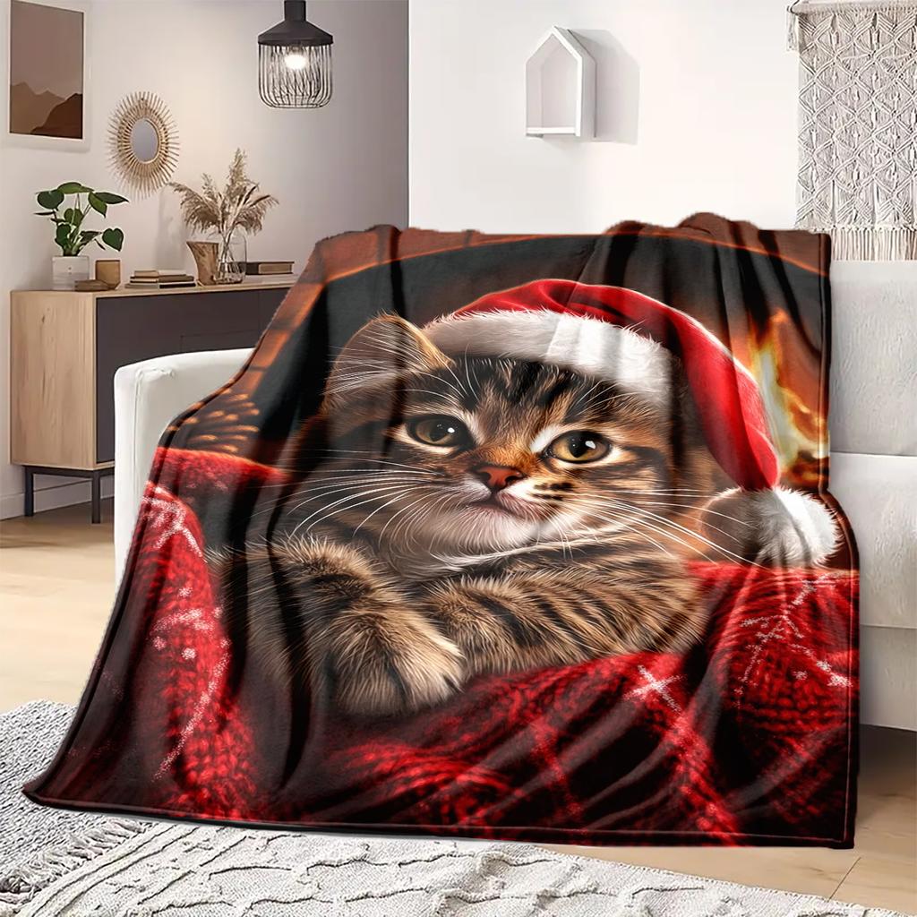 1Pc Cartoon Print Flannel Blanket, High Quality Comfortable for All Seasons, Home Decor, Warmth and Comfort, Perfect for Christmas Birthday Gift