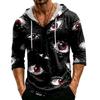 Pullover con cappuccio a maniche a tre quarti, vestibilità larga, stampa di Halloween da uomo