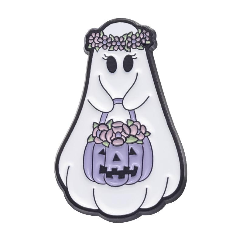 Halloween Ghost Metal Brooch - Creepy Cute Geometric Backpack & Scarf Clip Badge