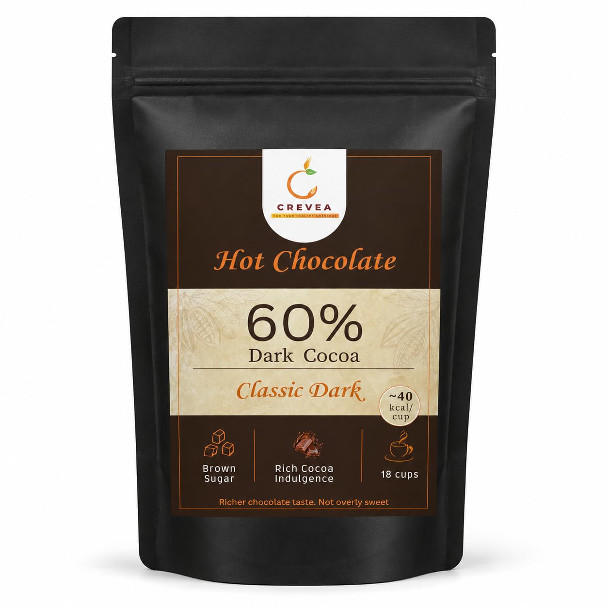 Chocoa Classic Dark: Healthy Hot Chocolate Powder (20-25 Cups)| 65% Premium Cocoa Powder| 50% less sugar| Guilt Free Drinking Chocolate Powder for