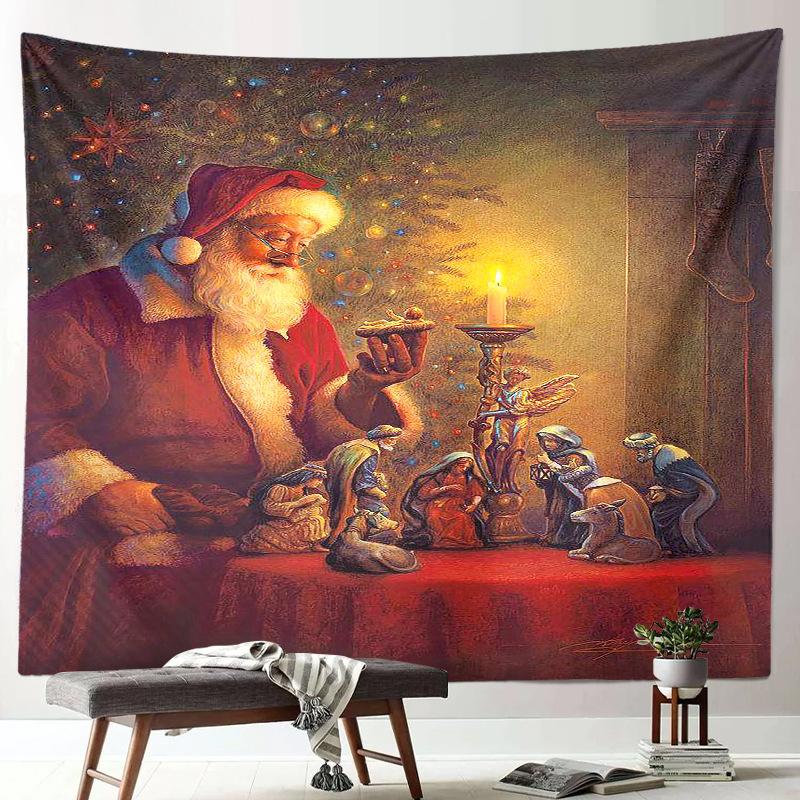 Noel Baba Noel Dekorasyon Baskı Desen Goblen Ev Oturma Odası Yatak Odası Duvar Dekorasyonu Arka Plan Kumaş Goblen